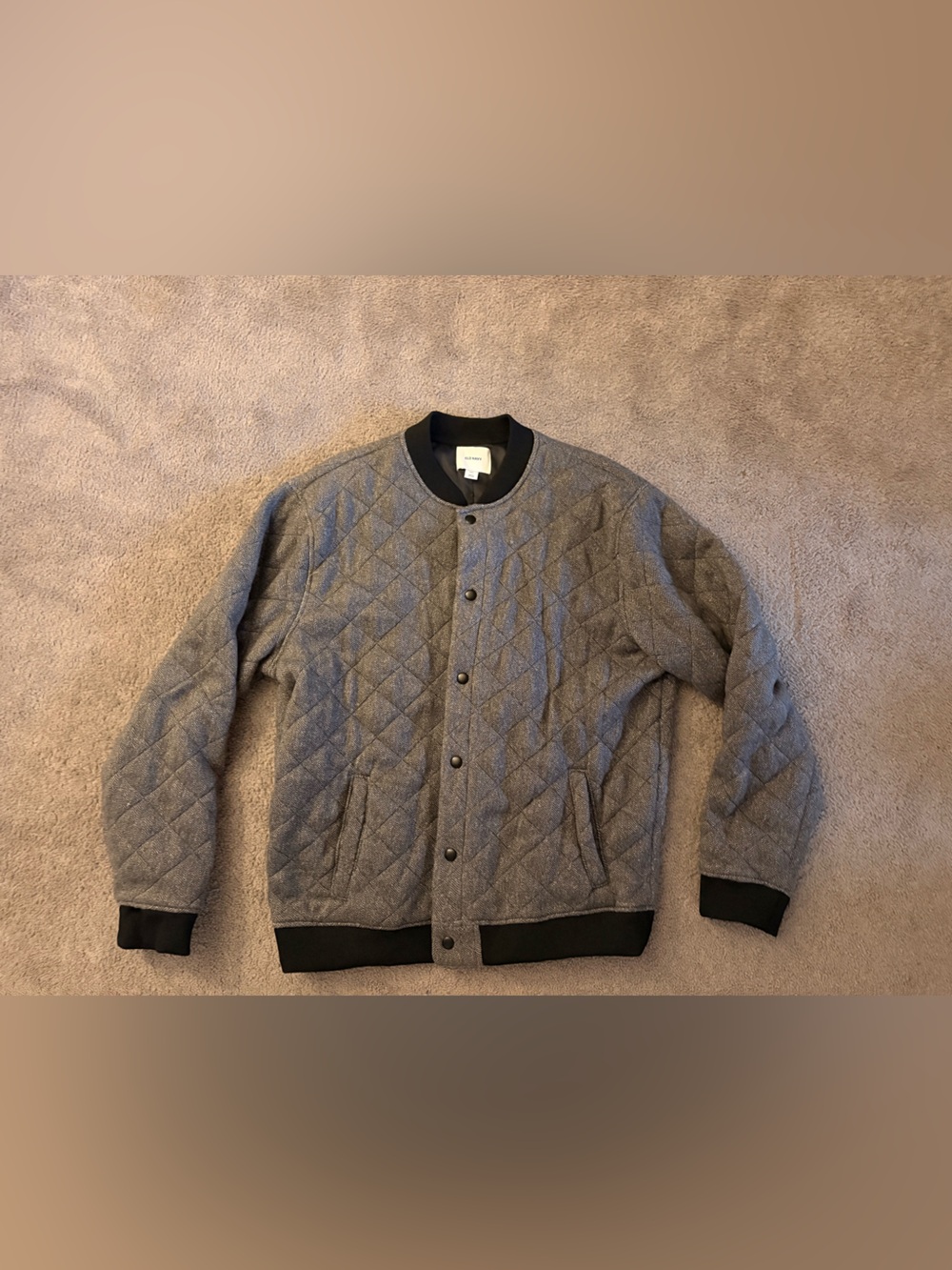 Old Navy Gray Quilted Bomber Jacket with Black Trim